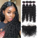 Jada High Density Peruvian Virgin Hair Deep Wave Hair Bundles 4 pcs with Lace Front