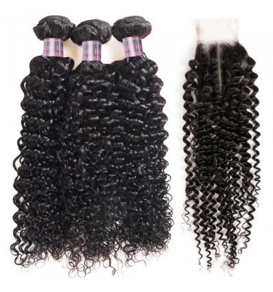 Jada Cheap Brazilian Curly Hair Extension Bundles with Swiss Lace Closure
