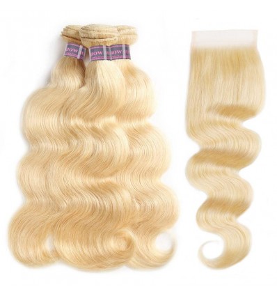 Jada Hair 3 PCS Cheap 613 Blonde Body Wave Hair Bundles with Lace Closure