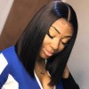 Jada Short Black Malaysian Human Hair Straight Bob Wigs with Lace Closure