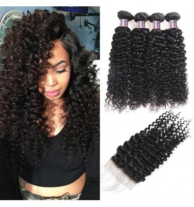 Jada Cheap Peruvian Virgin Hair Bundle Curly Weave with Lace Closure