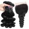 Jada Loose Wave Natural Black Indian Bundle Deals with Lace Closure 4 pcs