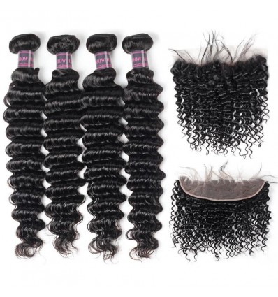 Jada Realistic Brazilian Deep Wave Hair 4 Bundles with Lace Frontal Closure