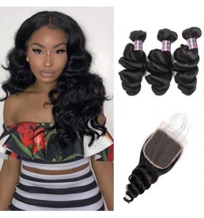 Jada Healthy Peruvian Loose Wave Hair 3 Bundles with Lace Closure