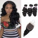 Jada Healthy Peruvian Loose Wave Hair 3 Bundles with Lace Closure