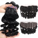 JadaBeautiful Black Peruvian Virgin Loose Wave Hair Bundles with Lace Frontal