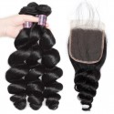 Jada Natural Long Loose Wave Brazilian Hair Bundles with Lace Closure