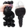 Jada Soft Black Peruvian Human Loose Wave Hair Bundles Lace Closure