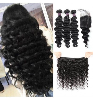 Jada Fashion Look Brazilian Loose Deep Wave Hair Bundles with Lace Closure