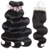 Jada Black Long Human Hair Bundles in 3 pcs with Lace Closure Body Wave Hair