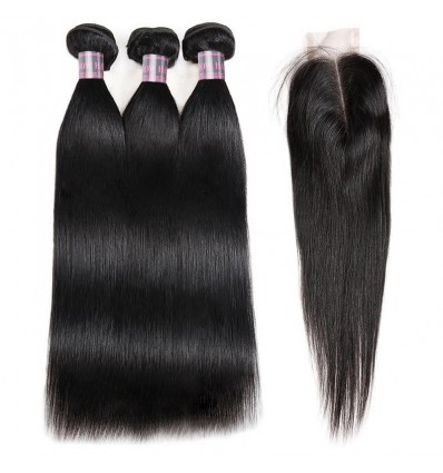 Jada Brazilian Women Straight Human Hair Bundles with Lace Closure