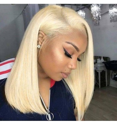 Jada Highlight 613 Colorful Straight Short Bob Wig with Lace Frontal Blonde Hair