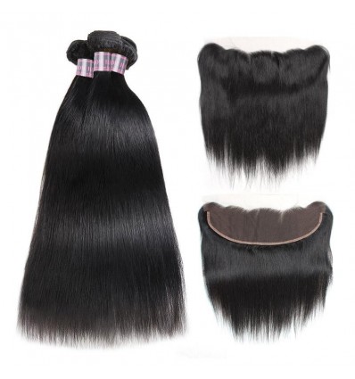 Jada Malaysian Straight Remy Human Hair 3 Bundles with Lace Frontal