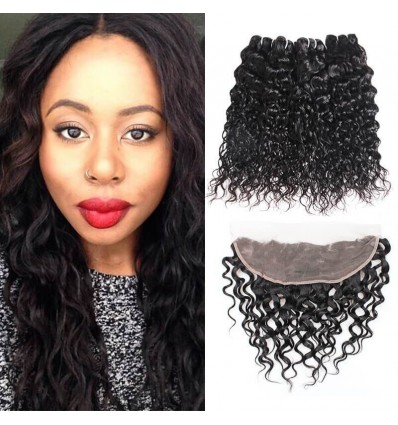 Jada 4 pcs Soft Peruvian Water Wave Hair Bundles with Lace Frontal Closure