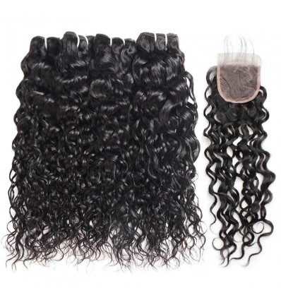 Jada Indian Natural Water Wave 4 Bundles Hair Extension Lace Closure