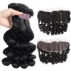 Jada Hot-Sale Malaysian Loose Wave Hair Bundles Lace Frontal in 4 pcs