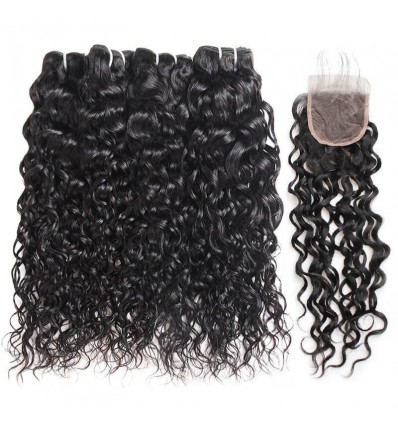 Jada Hair Cheap Brazilian Hair 4 Bundles Water Wave Swiss Lace Closure