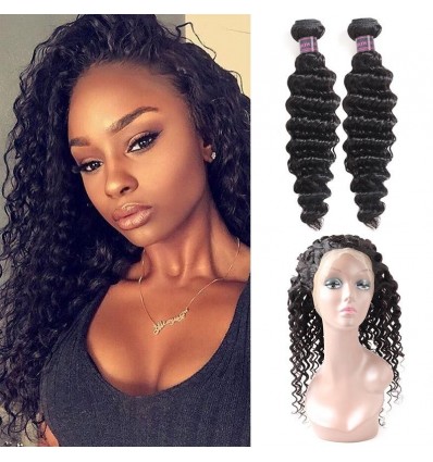 Jada Hair Deep Wave Brazilian Hair Bundles Full Lace Frontal Closure