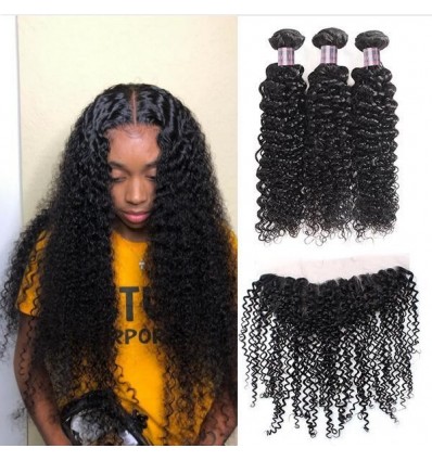 Jada Hair Indian Bundle Natural Curly Wave Hair Pieces with Lace Frontal
