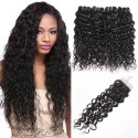 Natural Black Peruvian Water Wave Hair 4 Bundle Free Part with Closure