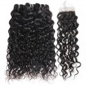 3 Bundles Indian Virgin Human Water Wave Hair Piece with Lace Closure