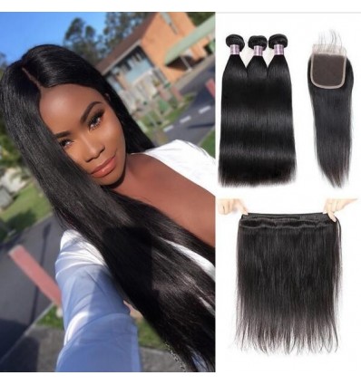 Jada Good Brazilian Straight Hair Extension Bundles with Lace Closure