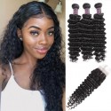Jada Hair Realistic Peruvian Deep Wave Hair 3 Bundles with Lace Closure