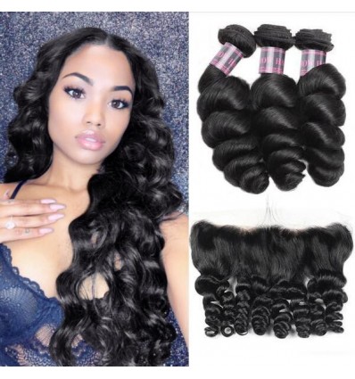 Jada Discount Brazilian Loose Wave Hair 3 Bundles with Lace Frontal