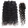 Middle Part Natural Black Long Water Wave Hair Bundles with Lace Closure