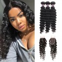 Jada Long Virgin Brazilian Hair Deep Wavy Bundles with Lace Closure