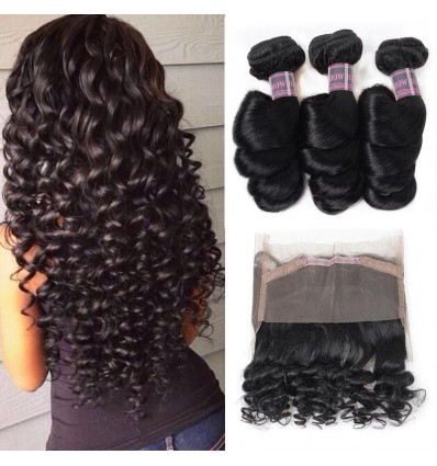 Jada 3 Bundles Malaysian Loose Wavy Hair Weave with Full Lace Frontal