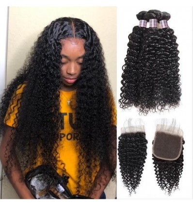 Jada 3 PC Peruvian Kinky Curly Hair Extension Bundles with Lace Closure