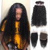 Jada 3 PC Peruvian Kinky Curly Hair Extension Bundles with Lace Closure