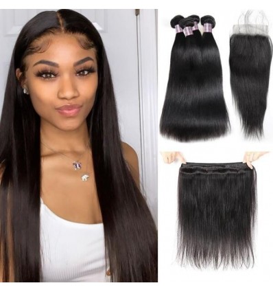 Jada Hair Fantastic Brazilian Straight Hair 4 Bundle Deals with Lace Closure