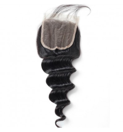 Jada Free Part Human Loose Deep Wave Hair Weaving with Lace Closure