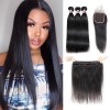 Jada Hair Peruvian Straight Virgin Extension 3 Bundles Hair with Lace Closure