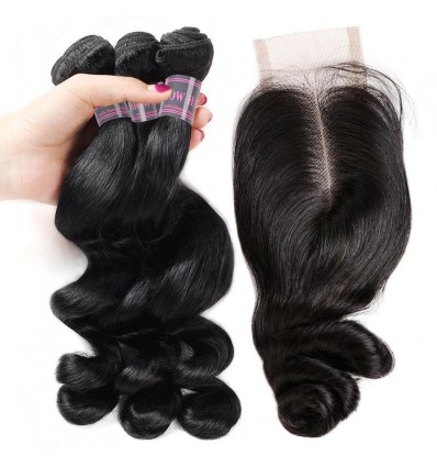 Jada Human Hair Bundles with Lace Closure Loose Wave Natural Hairline