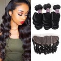 Jada Cheap Natural Indian Human Hair Loose Wave 3 Bunels with Lace Frontal