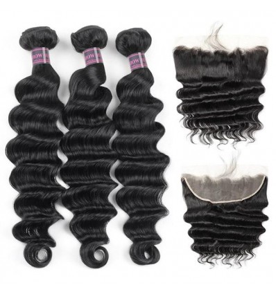 Jada Affordable Brazilian Virgin Hair Loose Deep Wave 3 Bundles with Lace Frontal