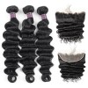 Jada Affordable Brazilian Virgin Hair Loose Deep Wave 3 Bundles with Lace Frontal