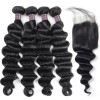 Jada Long Straight Black Human Hair 4 Bundle Loose Deep Wave with Closure