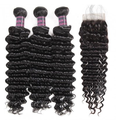 Jada Cheap Natural Brazilian Deep Wave Hair Bundles with Lace Closure