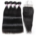 Jada Natural Black Peruvian Straight Virgin Hair Extension 4 Bundles with Lace Closure