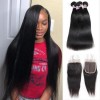 Jada Natural Black Peruvian Straight Virgin Hair Extension 4 Bundles with Lace Closure