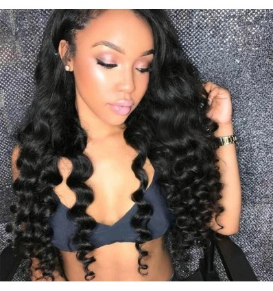 Jada High Density Peruvian Virgin Hair Loose Deep Wave Wigs with Lace Front