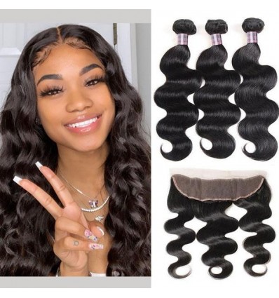 Jada Malaysian Cheap Human Hair Body Wave 3 Bundles with Lace Frontal