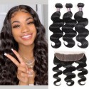 Jada Malaysian Cheap Human Hair Body Wave 3 Bundles with Lace Frontal